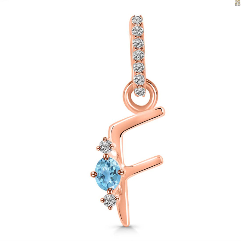 Blue Topaz & White Topaz Alphabet F Pendant BTZ-RDA-32.