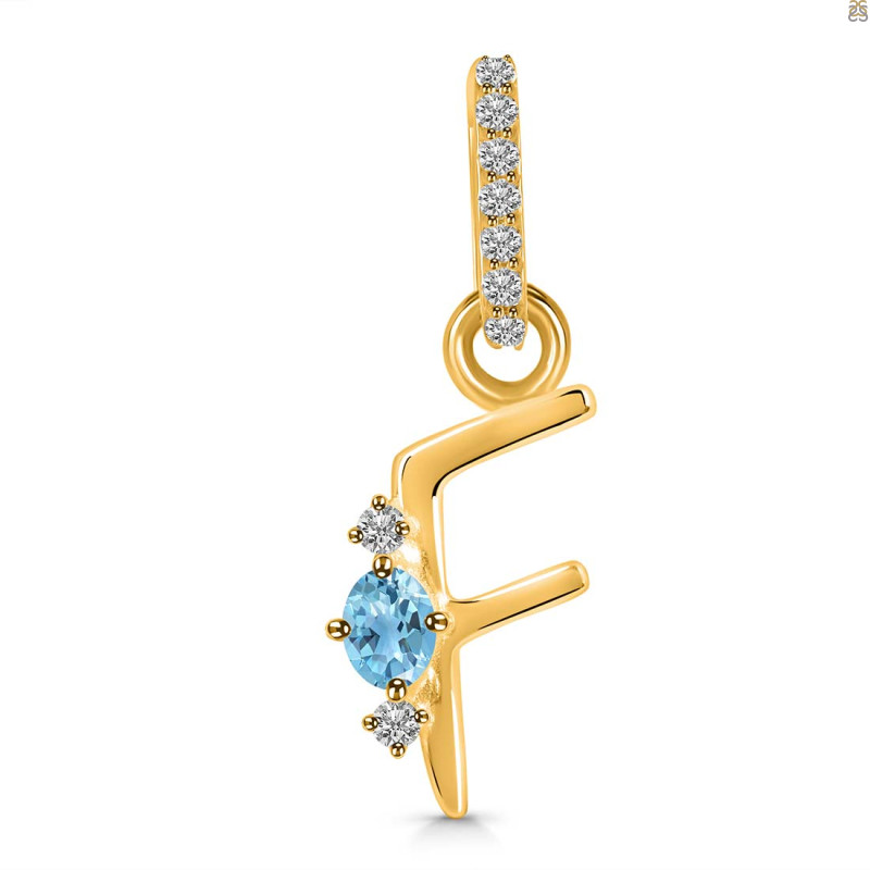 Blue Topaz & White Topaz Alphabet F Pendant BTZ-RDA-32.