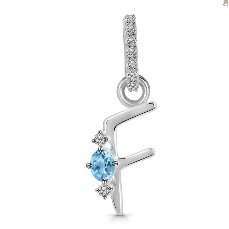 Blue Topaz & White Topaz Alphabet F Pendant BTZ-RDA-32.