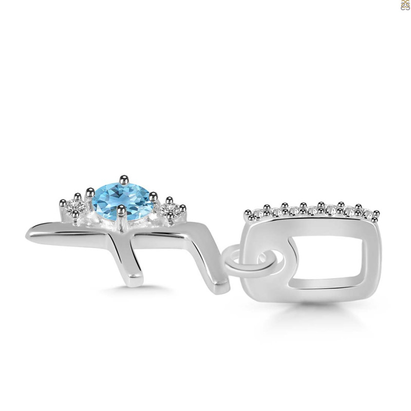 Blue Topaz & White Topaz Alphabet F Pendant