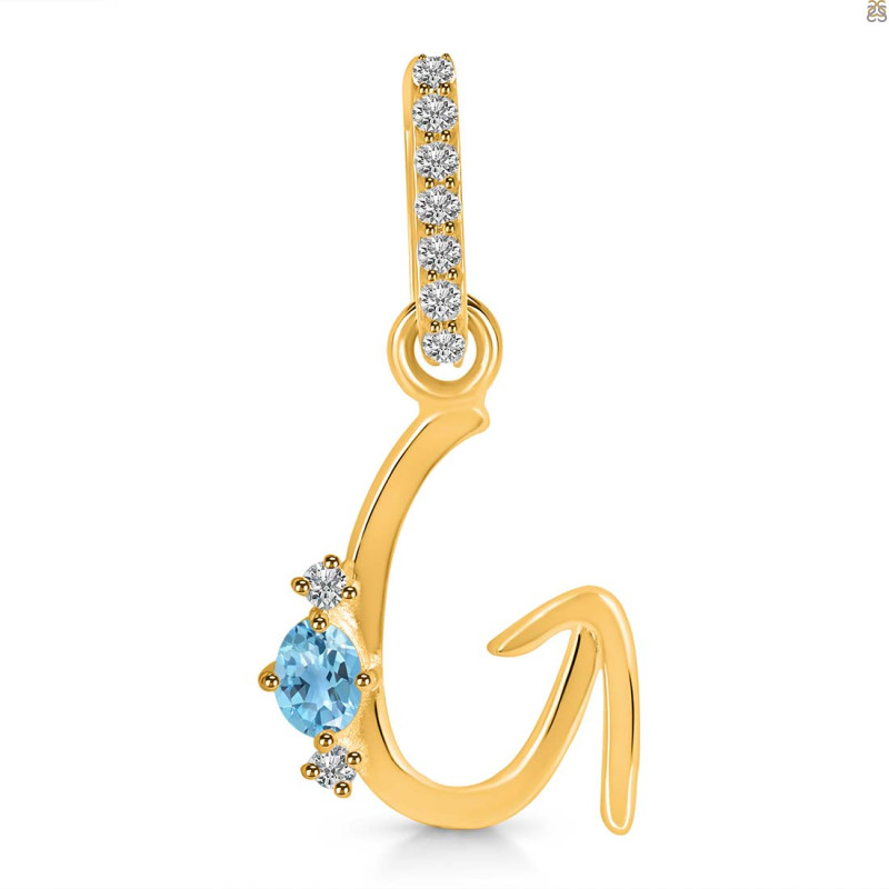 Blue Topaz & White Topaz Alphabet G Pendant BTZ-RDA-33.