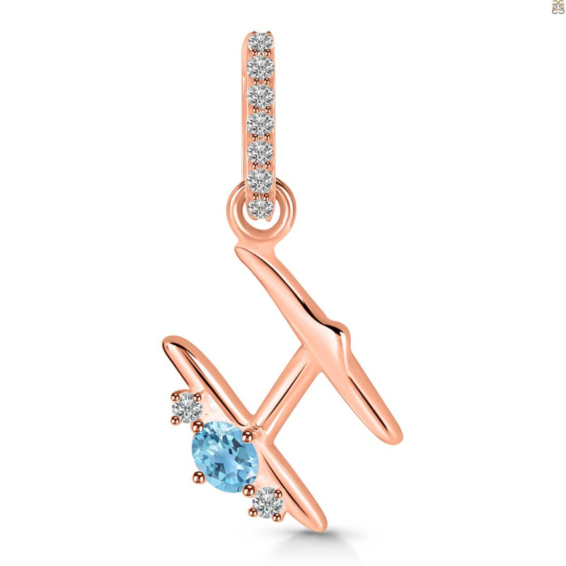 Blue Topaz & White Topaz Alphabet H Pendant BTZ-RDA-34.