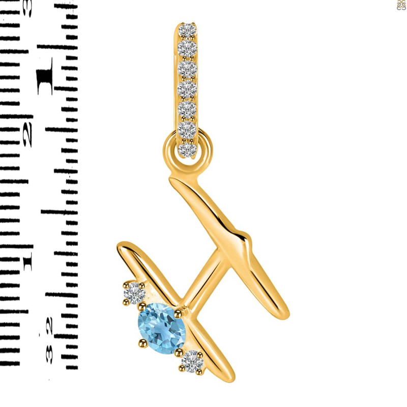 Blue Topaz & White Topaz Alphabet H Pendant BTZ-RDA-34.