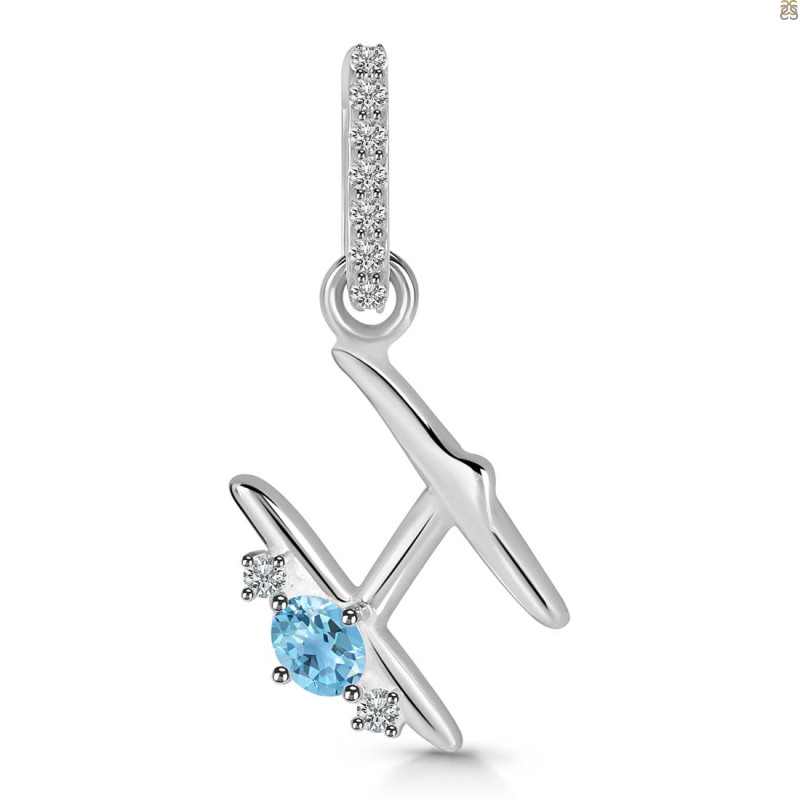 Blue Topaz & White Topaz Alphabet H Pendant BTZ-RDA-34.