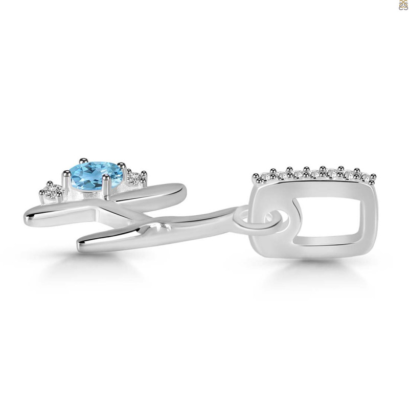 Blue Topaz & White Topaz Alphabet H Pendant
