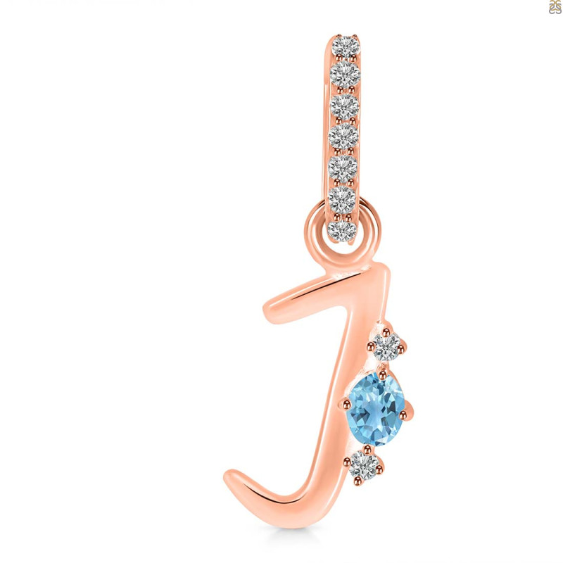 Blue Topaz & White Topaz Alphabet J Pendant BTZ-RDA-36.