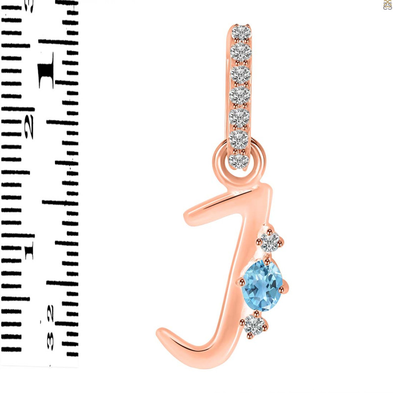 Blue Topaz & White Topaz Alphabet J Pendant BTZ-RDA-36.