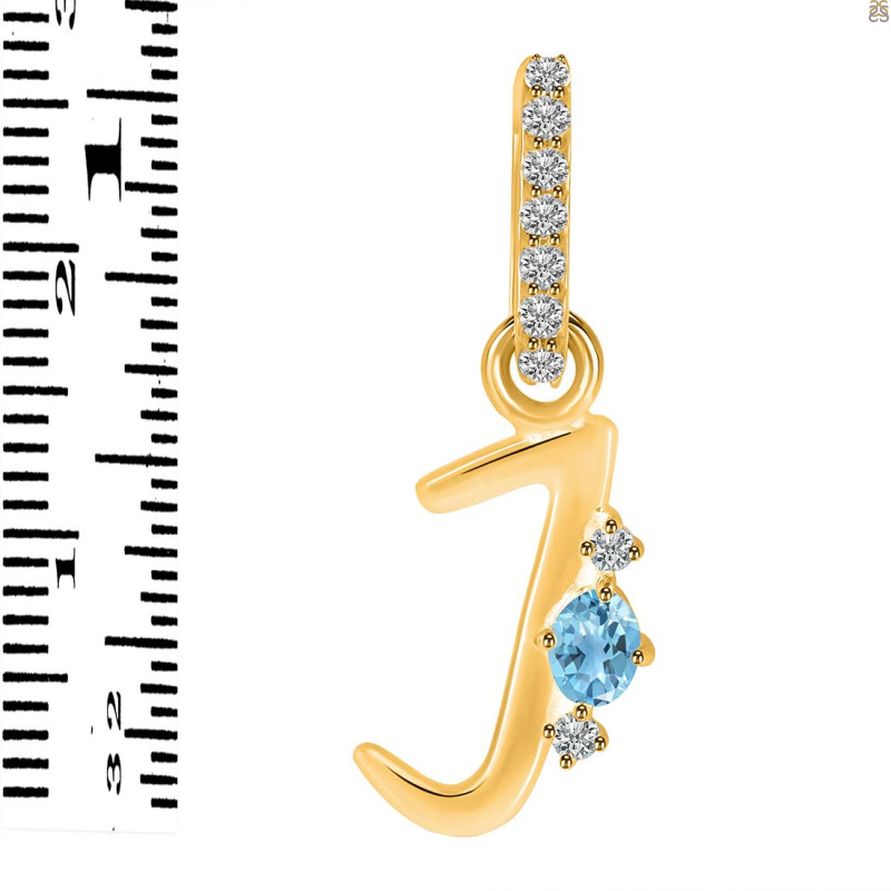 Blue Topaz & White Topaz Alphabet J Pendant BTZ-RDA-36.