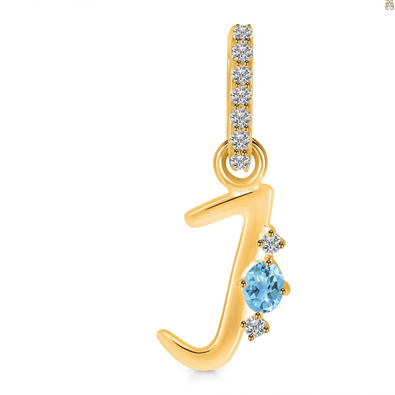 Blue Topaz & White Topaz Alphabet J Pendant BTZ-RDA-36.