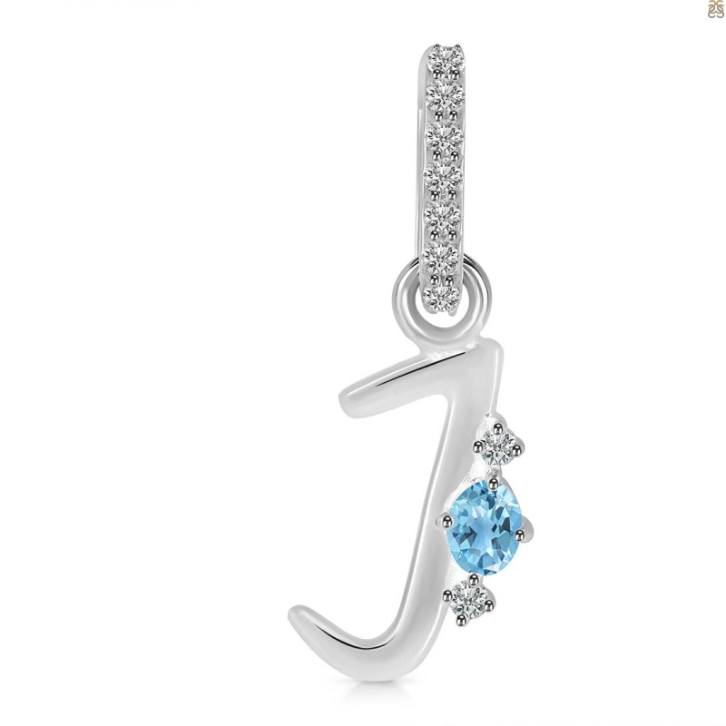 Blue Topaz & White Topaz Alphabet J Pendant BTZ-RDA-36.