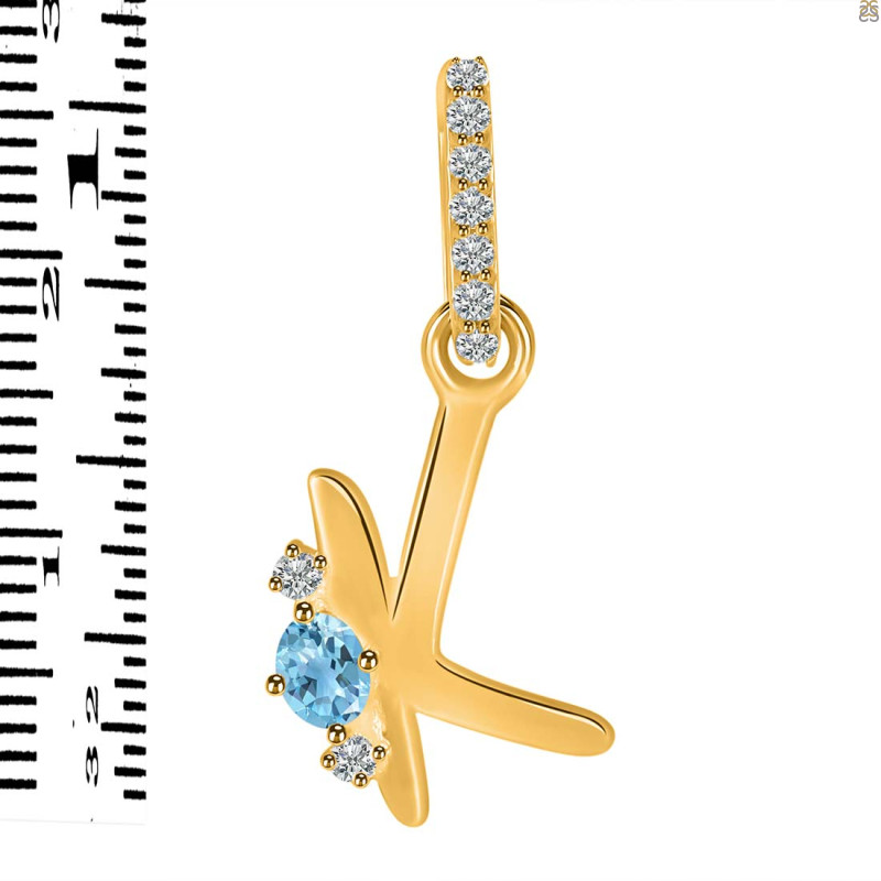 Blue Topaz & White Topaz Alphabet K Pendant BTZ-RDA-37.