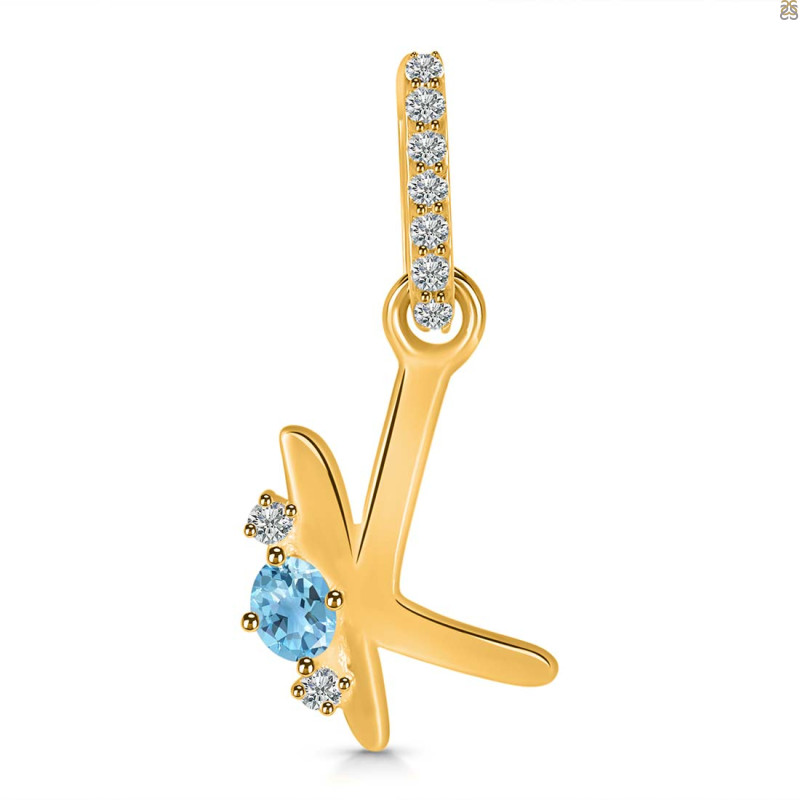 Blue Topaz & White Topaz Alphabet K Pendant BTZ-RDA-37.