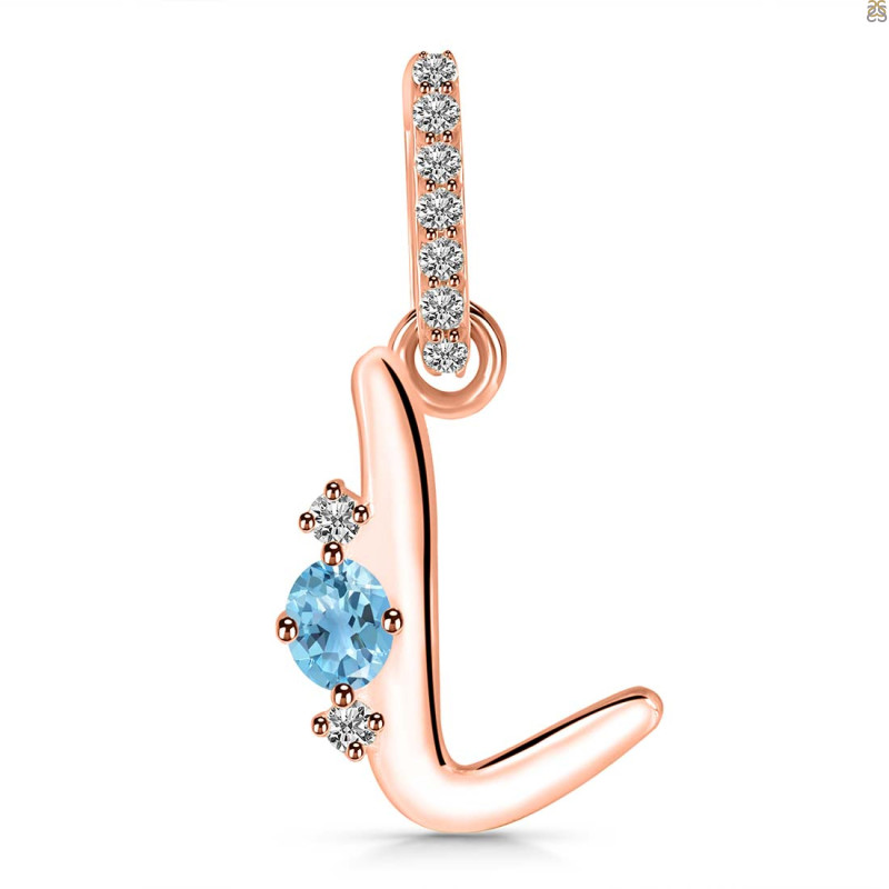 Blue Topaz & White Topaz Alphabet L Pendant BTZ-RDA-38.