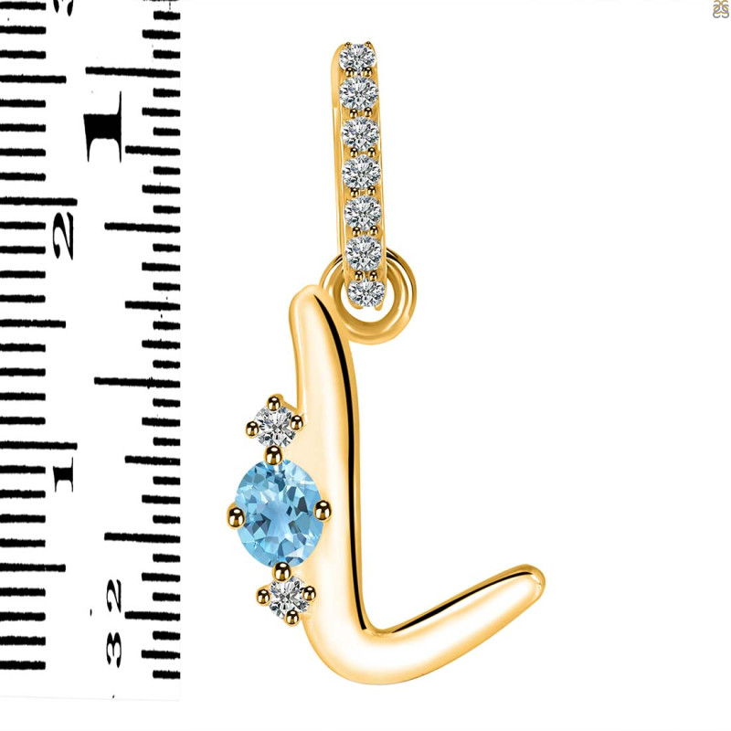 Blue Topaz & White Topaz Alphabet L Pendant BTZ-RDA-38.