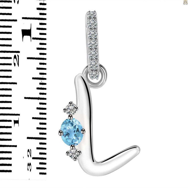 Blue Topaz & White Topaz Alphabet L Pendant BTZ-RDA-38.