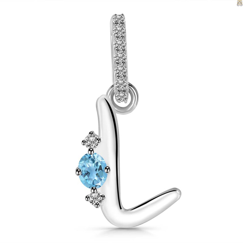 Blue Topaz & White Topaz Alphabet L Pendant BTZ-RDA-38.