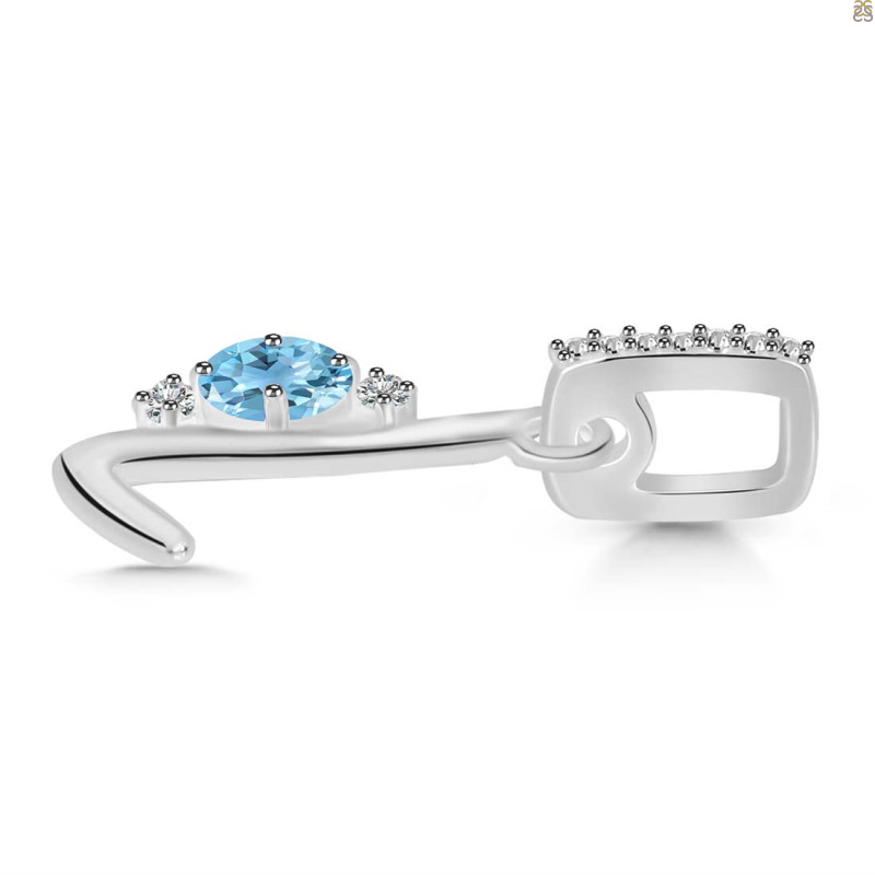 Blue Topaz & White Topaz Alphabet L Pendant