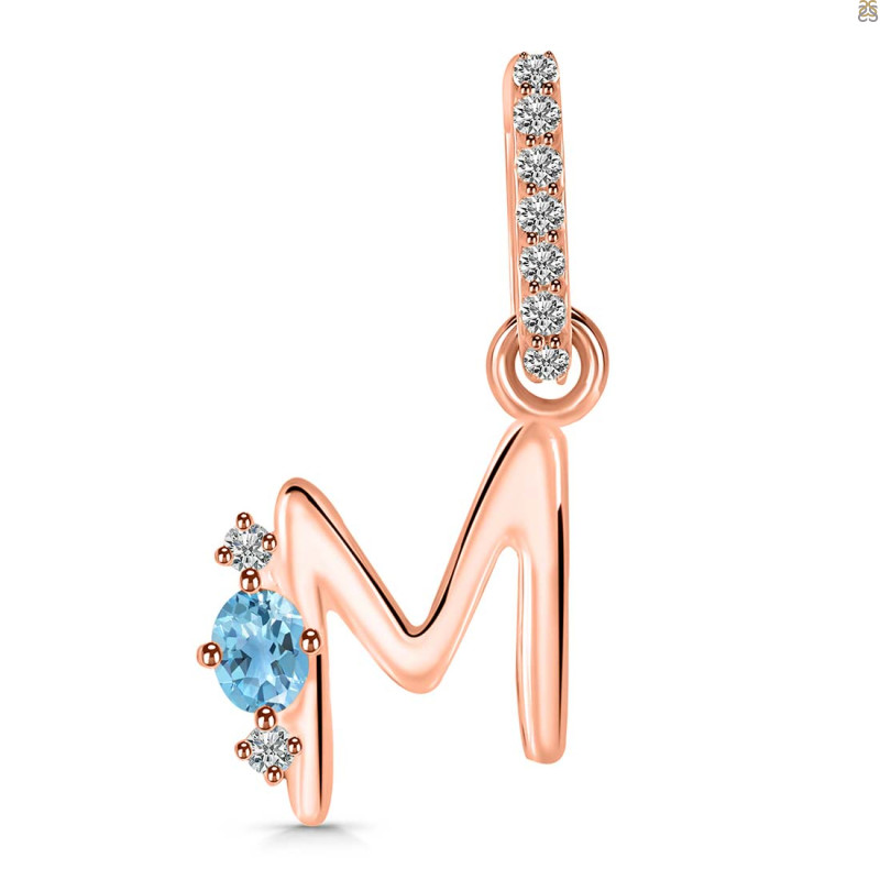 Blue Topaz & White Topaz Alphabet M Pendant BTZ-RDA-39.