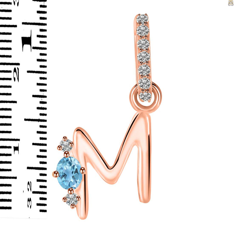 Blue Topaz & White Topaz Alphabet M Pendant BTZ-RDA-39.