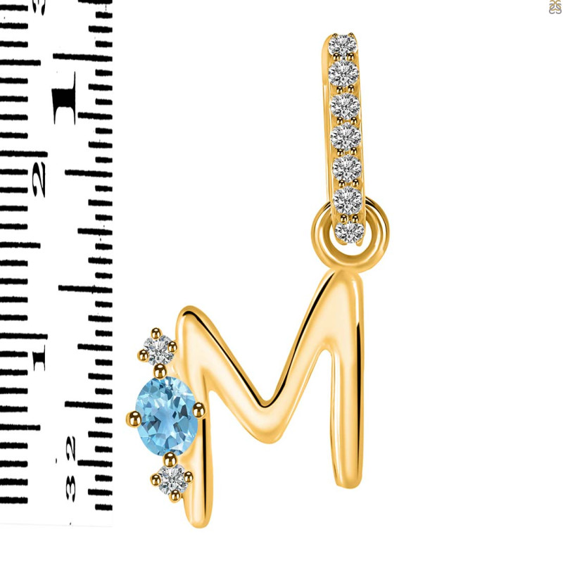 Blue Topaz & White Topaz Alphabet M Pendant BTZ-RDA-39.