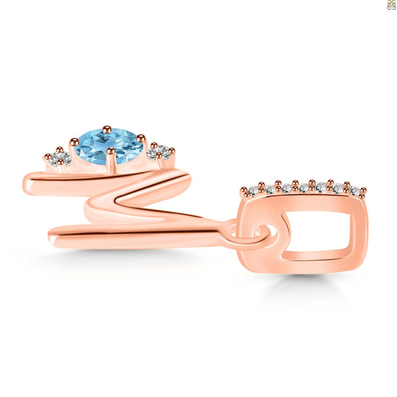 Blue Topaz & White Topaz Alphabet M Pendant BTZ-RDA-39.