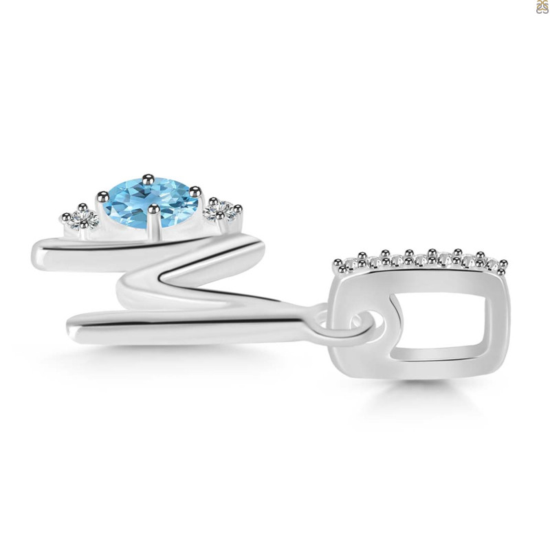 Blue Topaz & White Topaz Alphabet M Pendant
