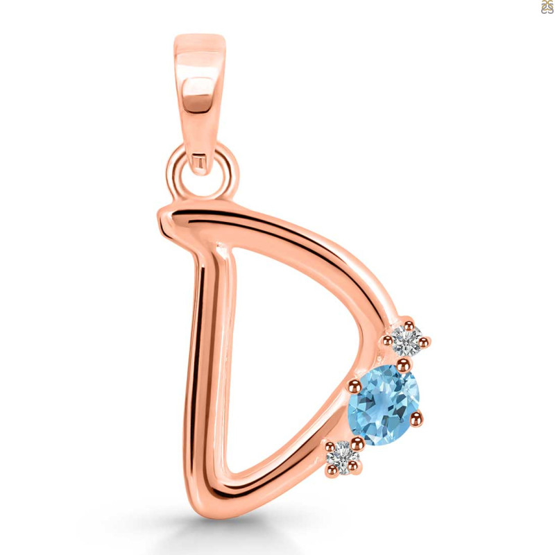 Blue Topaz & White Topaz Alphabet D Pendant BTZ-RDA-4.