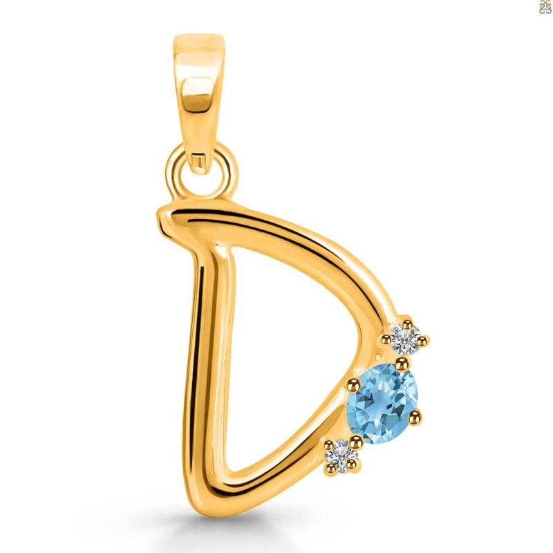 Blue Topaz & White Topaz Alphabet D Pendant BTZ-RDA-4.