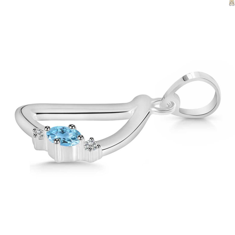 Blue Topaz & White Topaz Alphabet D Pendant