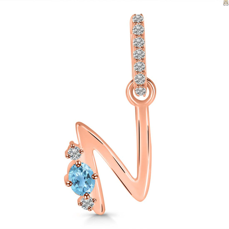 Blue Topaz & White Topaz Alphabet N Pendant BTZ-RDA-40.