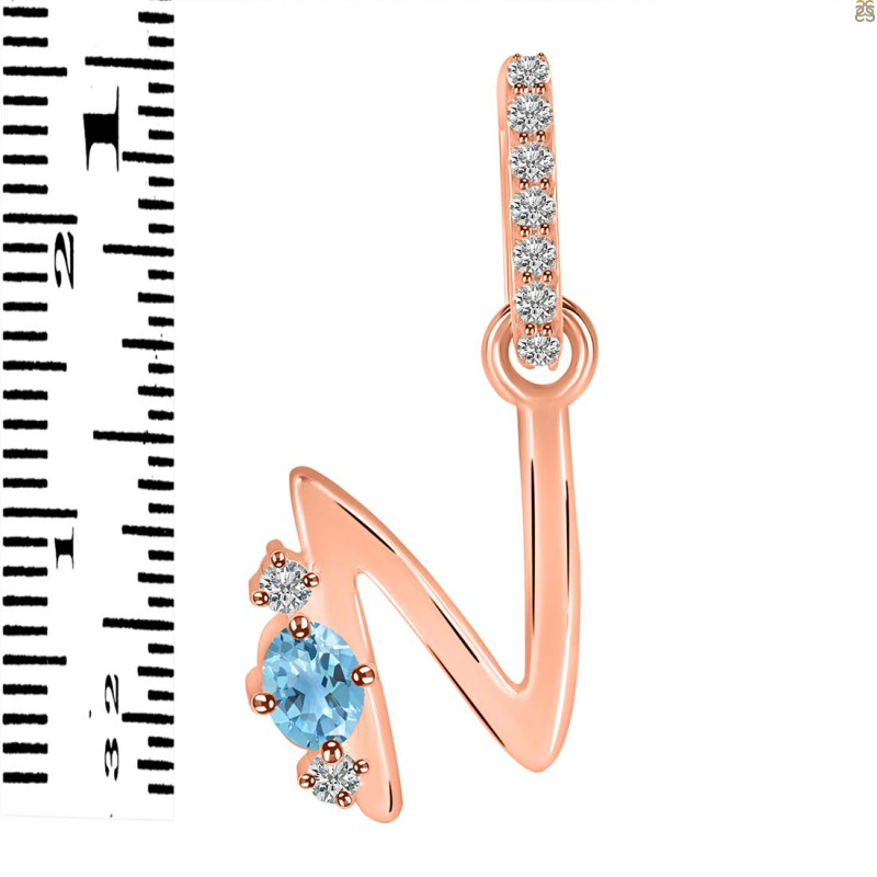 Blue Topaz & White Topaz Alphabet N Pendant BTZ-RDA-40.