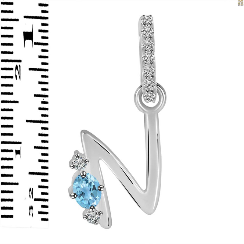 Blue Topaz & White Topaz Alphabet N Pendant BTZ-RDA-40.