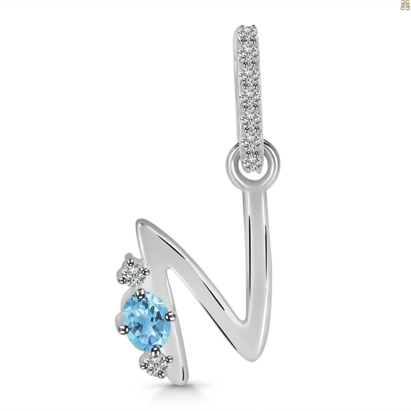 Blue Topaz & White Topaz Alphabet N Pendant BTZ-RDA-40.