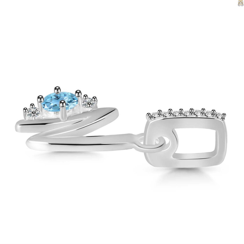 Blue Topaz & White Topaz Alphabet N Pendant