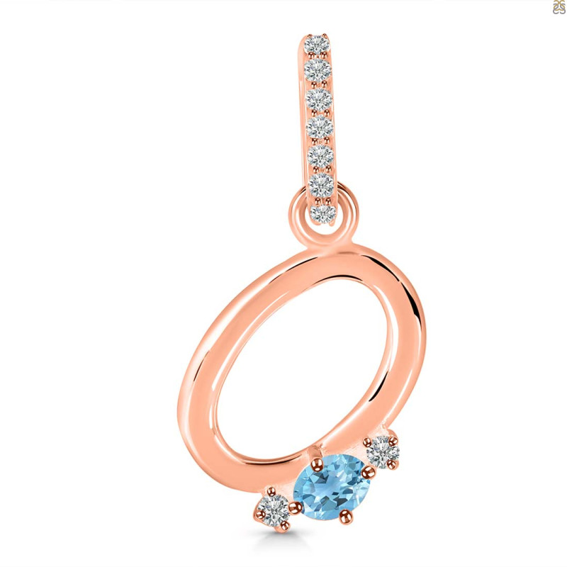 Blue Topaz & White Topaz Alphabet O Pendant BTZ-RDA-41.