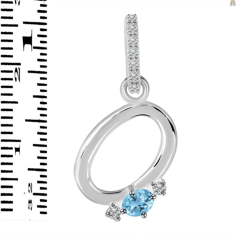 Blue Topaz & White Topaz Alphabet O Pendant BTZ-RDA-41.