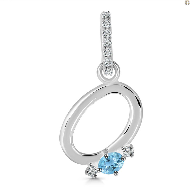 Blue Topaz & White Topaz Alphabet O Pendant BTZ-RDA-41.