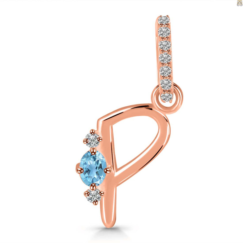 Blue Topaz & White Topaz Alphabet P Pendant BTZ-RDA-42.