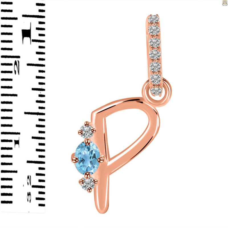 Blue Topaz & White Topaz Alphabet P Pendant BTZ-RDA-42.