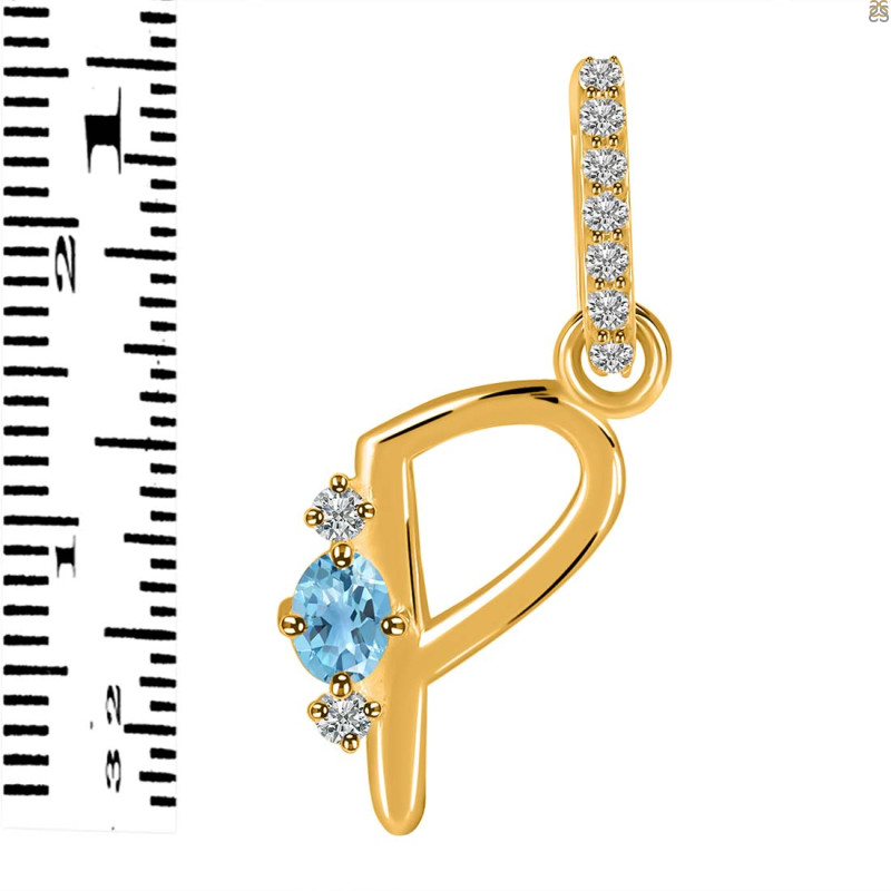 Blue Topaz & White Topaz Alphabet P Pendant BTZ-RDA-42.