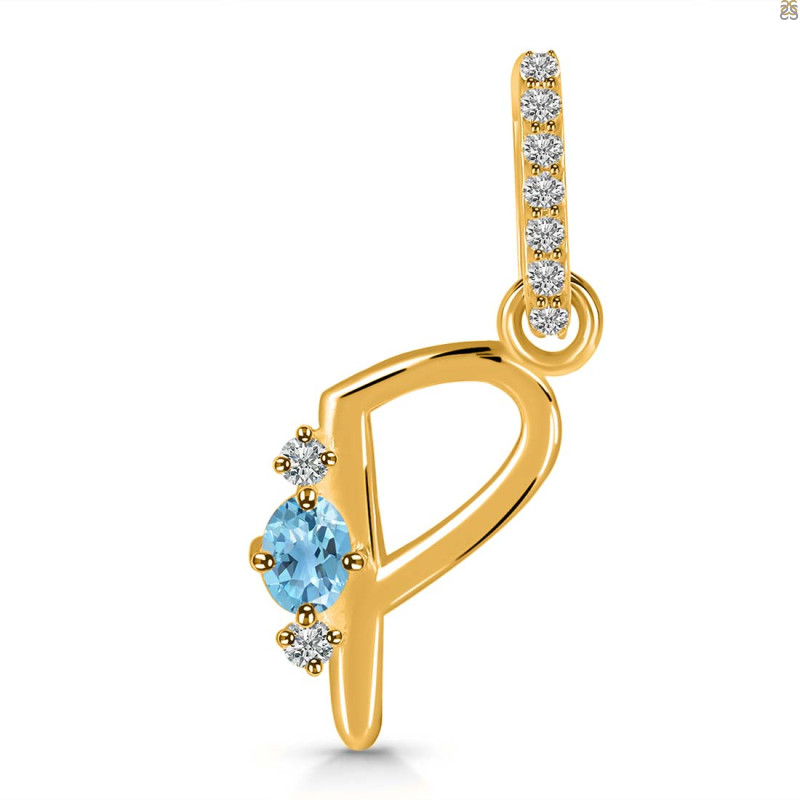 Blue Topaz & White Topaz Alphabet P Pendant BTZ-RDA-42.