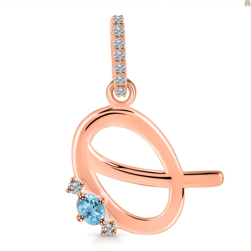 Blue Topaz & White Topaz Alphabet Q Pendant BTZ-RDA-43.