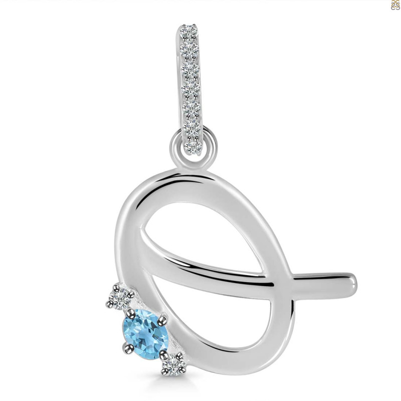 Blue Topaz & White Topaz Alphabet Q Pendant BTZ-RDA-43.