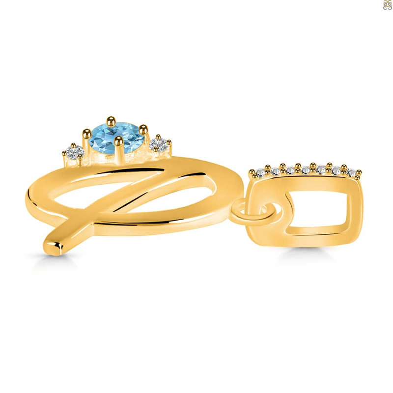 Blue Topaz & White Topaz Alphabet Q Pendant BTZ-RDA-43.
