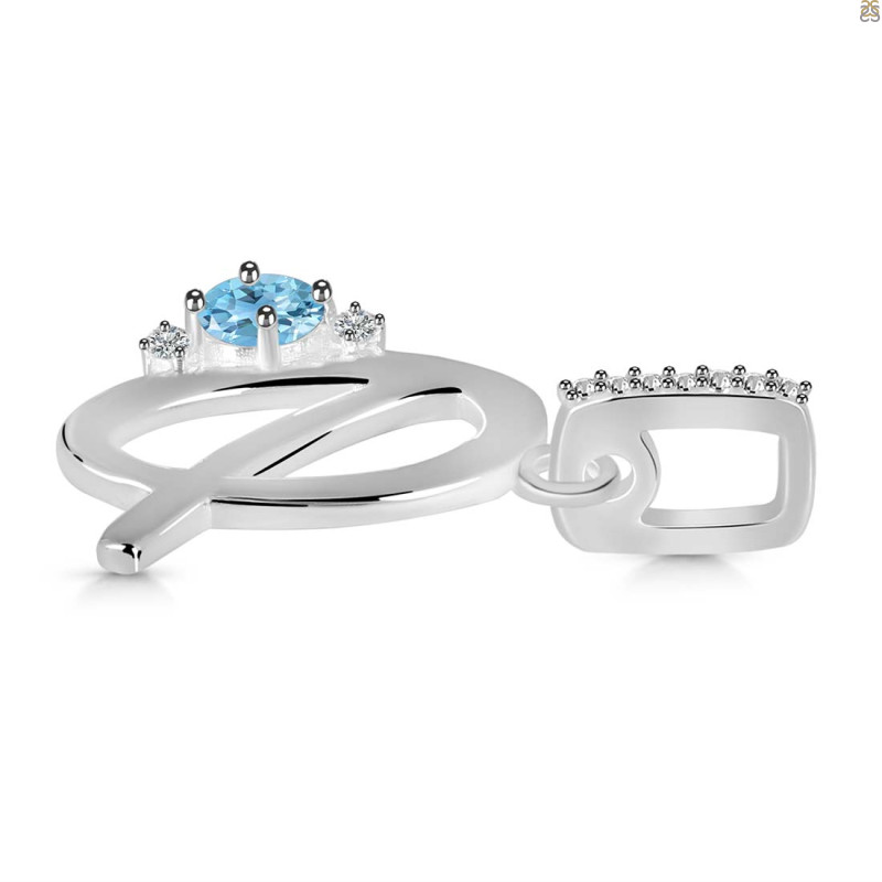 Blue Topaz & White Topaz Alphabet Q Pendant