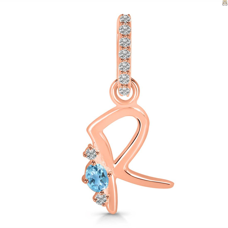 Blue Topaz & White Topaz Alphabet R Pendant BTZ-RDA-44.