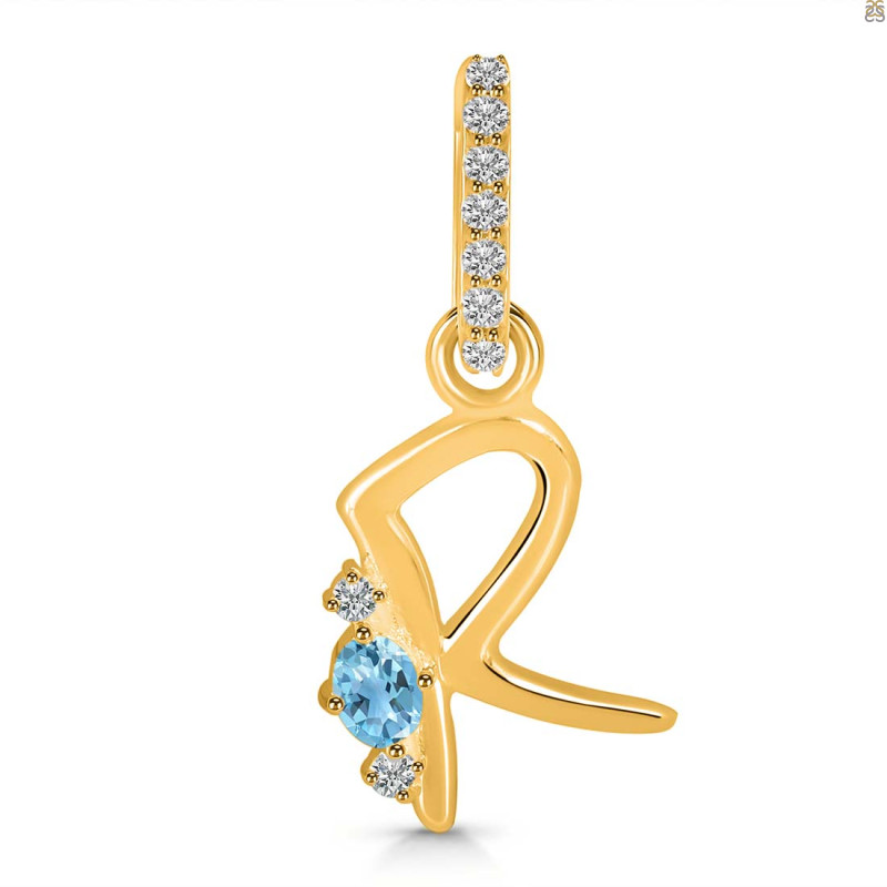 Blue Topaz & White Topaz Alphabet R Pendant BTZ-RDA-44.