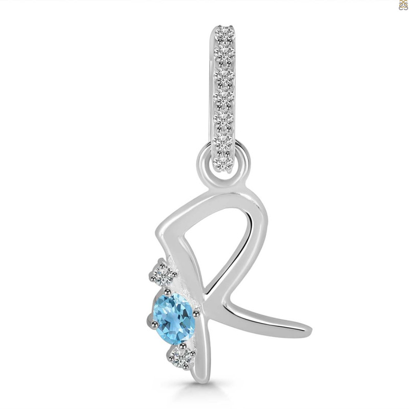 Blue Topaz & White Topaz Alphabet R Pendant BTZ-RDA-44.