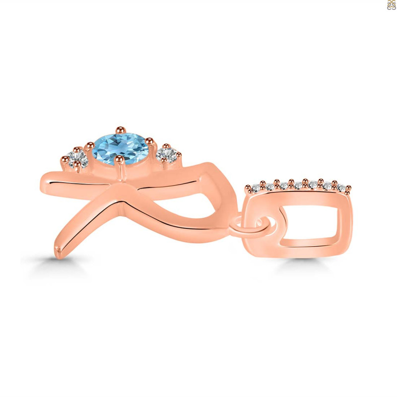 Blue Topaz & White Topaz Alphabet R Pendant BTZ-RDA-44.