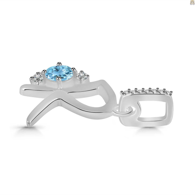 Blue Topaz & White Topaz Alphabet R Pendant